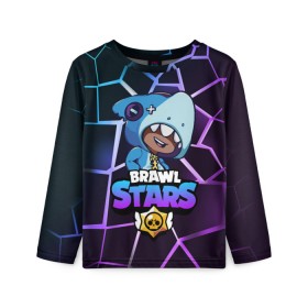 Детский лонгслив 3D с принтом Brawl Stars LEON SHARK в городе Новоалтайск, 100% полиэстер | длинные рукава, круглый вырез горловины, полуприлегающий силуэт
 | 8 bit | 8 бит | brawl | brawl stars | crow | leon | stars | бравл | бравл старс | браво старс | игра | компьютерная | кров | леон | онлайн | старс