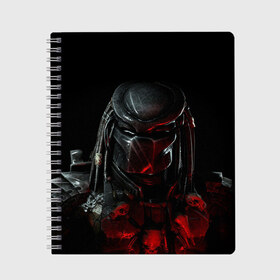 Тетрадь с принтом PREDATOR в городе Новоалтайск, 100% бумага | 48 листов, плотность листов — 60 г/м2, плотность картонной обложки — 250 г/м2. Листы скреплены сбоку удобной пружинной спиралью. Уголки страниц и обложки скругленные. Цвет линий — светло-серый
 | aliens | avp | black | cinema | predator | кино | фильм хищник | фильмы | хищник | чёрный | чужой
