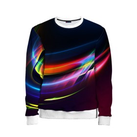 Детский свитшот 3D с принтом NEON STRIPES в городе Новоалтайск, 100% полиэстер | свободная посадка, прямой крой, мягкая тканевая резинка на рукавах и понизу свитшота | Тематика изображения на принте: abstraction | geometry | hexagon | neon | paints | stripes | texture | triangle | waves | абстракция | брызги | геометрия | краски | неон | неоновый | соты | текстура