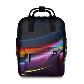 Женский рюкзак 3D с принтом NEON STRIPES в городе Новоалтайск, 100% полиэстер | лямки с регулируемой длиной, сверху ручки, чтобы рюкзак нести как сумку. Основное отделение закрывается на молнию, как и внешний карман. Внутри два дополнительных кармана, один из которых закрывается на молнию. По бокам два дополнительных кармашка, куда поместится маленькая бутылочка
 | Тематика изображения на принте: abstraction | geometry | hexagon | neon | paints | stripes | texture | triangle | waves | абстракция | брызги | геометрия | краски | неон | неоновый | соты | текстура