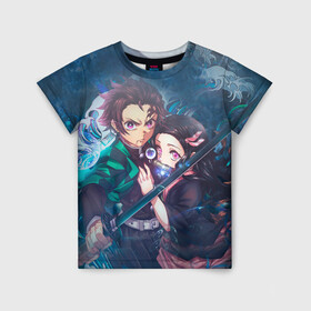 Детская футболка 3D с принтом KIMETSU NO YAIBA в городе Новоалтайск, 100% гипоаллергенный полиэфир | прямой крой, круглый вырез горловины, длина до линии бедер, чуть спущенное плечо, ткань немного тянется | demon slayer | kimetsu no yaiba | nezuko | shinobu | slayer | tanjiro | zenitsu | гию томиока | зенитцу | иноске хашибира | клинок рассекающий демонов | незуко | танджиро | шинобу кочо