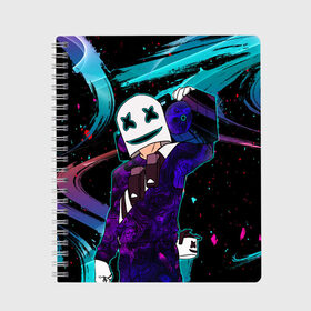 Тетрадь с принтом MARSHMELLO COSMO DJ в городе Новоалтайск, 100% бумага | 48 листов, плотность листов — 60 г/м2, плотность картонной обложки — 250 г/м2. Листы скреплены сбоку удобной пружинной спиралью. Уголки страниц и обложки скругленные. Цвет линий — светло-серый
 | cs | fortnite | go | marsh | marshmello | pubg | го | девушке | детская | детский | игра | кс | марш | маршм | маршмелло | маска | мужское | неон | пабг | парню | подарок | пубг | ребёнку | форт | фортнайт