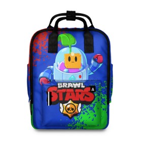 Женский рюкзак 3D с принтом BRAWL STARS SPROUT. в городе Новоалтайск, 100% полиэстер | лямки с регулируемой длиной, сверху ручки, чтобы рюкзак нести как сумку. Основное отделение закрывается на молнию, как и внешний карман. Внутри два дополнительных кармана, один из которых закрывается на молнию. По бокам два дополнительных кармашка, куда поместится маленькая бутылочка
 | 8 bit | brawl stars | brawl stars sprout | crow | leon shark | max | mr.p | sally leon | shark | sprout | tara | werewolf leon | берли | бравл старс | ворон | макс | оборотень | спроут | тара