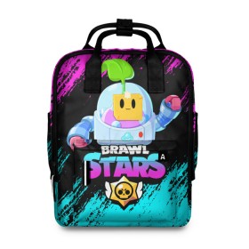 Женский рюкзак 3D с принтом BRAWL STARS SPROUT. в городе Новоалтайск, 100% полиэстер | лямки с регулируемой длиной, сверху ручки, чтобы рюкзак нести как сумку. Основное отделение закрывается на молнию, как и внешний карман. Внутри два дополнительных кармана, один из которых закрывается на молнию. По бокам два дополнительных кармашка, куда поместится маленькая бутылочка
 | Тематика изображения на принте: 8 bit | brawl stars | brawl stars sprout | crow | leon shark | max | mr.p | sally leon | shark | sprout | tara | werewolf leon | берли | бравл старс | ворон | макс | оборотень | спроут | тара
