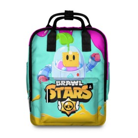 Женский рюкзак 3D с принтом BRAWL STARS SPROUT. в городе Новоалтайск, 100% полиэстер | лямки с регулируемой длиной, сверху ручки, чтобы рюкзак нести как сумку. Основное отделение закрывается на молнию, как и внешний карман. Внутри два дополнительных кармана, один из которых закрывается на молнию. По бокам два дополнительных кармашка, куда поместится маленькая бутылочка
 | 8 bit | brawl stars | brawl stars sprout | crow | leon shark | max | mr.p | sally leon | shark | sprout | tara | werewolf leon | берли | бравл старс | ворон | макс | оборотень | спроут | тара