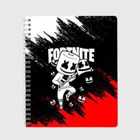 Тетрадь с принтом FORTNITE x MARSHMELLO в городе Новоалтайск, 100% бумага | 48 листов, плотность листов — 60 г/м2, плотность картонной обложки — 250 г/м2. Листы скреплены сбоку удобной пружинной спиралью. Уголки страниц и обложки скругленные. Цвет линий — светло-серый
 | fortnite | fortnite 2 | fortnite x маршмелло | ikonik | marshmello | ninja | ninja streamer | иконик | ниндзя | пили | фортнайт | фортнайт 2 | фортнайт глава 2