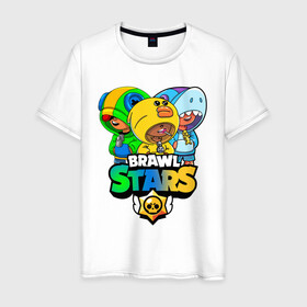 Мужская футболка хлопок с принтом Brawl Stars Leon Trio в городе Новоалтайск, 100% хлопок | прямой крой, круглый вырез горловины, длина до линии бедер, слегка спущенное плечо. | 3 леона | brawl stars | brawl stars leon | leon | leon green | leon sally | leon shark | бравл старс | леон | леон акула | леон огонь | леон салли | леон старс | леоны