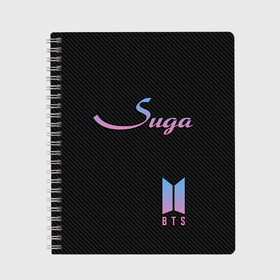 Тетрадь с принтом BTS Suga в городе Новоалтайск, 100% бумага | 48 листов, плотность листов — 60 г/м2, плотность картонной обложки — 250 г/м2. Листы скреплены сбоку удобной пружинной спиралью. Уголки страниц и обложки скругленные. Цвет линий — светло-серый
 | bts | j hope | j pop | jimin | jin | jungkook | k pop | korea | music | nct | pop | pop idols | suga | v | айдолы | бтс | идолы | к поп | корейская музыка | корея | нст | поп | попса | чимин