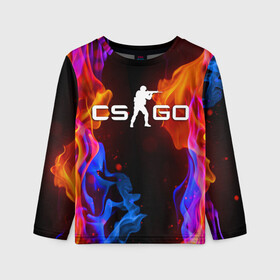 Детский лонгслив 3D с принтом CS:GO FIRE в городе Новоалтайск, 100% полиэстер | длинные рукава, круглый вырез горловины, полуприлегающий силуэт
 | computer game | counter strike | cs | cs go | csgo | game | glitch | битва огней | вой | го | игрок | компьютерная игра | контер страйк | контр страйк | контра | коунтер страйк | кс | огонь | пламя