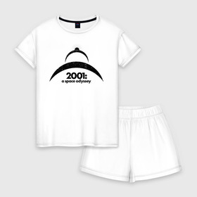 Женская пижама с шортиками хлопок с принтом Space sunrise в городе Новоалтайск, 100% хлопок | футболка прямого кроя, шорты свободные с широкой мягкой резинкой | 2001 | 2001:космическая одиссея | discovery one | eva pod | frank poole | hal 9000 | heywood floyd | space odyssey | stanley kubrick | vdgerir | космическая одиссея | стэнли кубрик