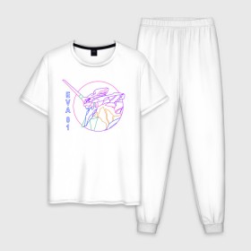 Мужская пижама хлопок с принтом Eva 01, Evangelion, Vaporwave в городе Новоалтайск, 100% хлопок | брюки и футболка прямого кроя, без карманов, на брюках мягкая резинка на поясе и по низу штанин
 | 90 | anime | cyborg | eva | eva 01 | evangelion | manga | meha | misato | rei | robot | vaporwave | аниме | вейпорвейв | ева | ева 01 | евангелион | манга | мисато | робот | синдзи