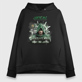 Женское худи Oversize хлопок с принтом Shoot For Justice в городе Новоалтайск, френч-терри — 70% хлопок, 30% полиэстер. Мягкий теплый начес внутри —100% хлопок | боковые карманы, эластичные манжеты и нижняя кромка, капюшон на магнитной кнопке | arrow | oliver queen | vdzabma | оливер куинн | стрела