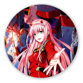 Коврик для мышки круглый с принтом DARLING IN THE FRANXX в городе Новоалтайск, резина и полиэстер | круглая форма, изображение наносится на всю лицевую часть | Тематика изображения на принте: 02 | anime | darling in the franxx | hiro | manga | zero two | аниме | любимый во франксе | манга | милый во франксе | ноль два | хиро