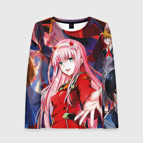 Женский лонгслив 3D с принтом DARLING IN THE FRANXX в городе Новоалтайск, 100% полиэстер | длинные рукава, круглый вырез горловины, полуприлегающий силуэт | 02 | anime | darling in the franxx | hiro | manga | zero two | аниме | любимый во франксе | манга | милый во франксе | ноль два | хиро