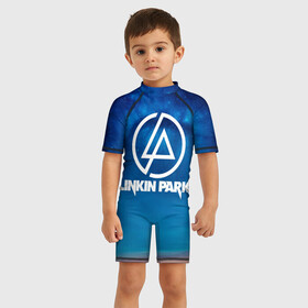 Детский купальный костюм 3D с принтом Linkin Park в городе Новоалтайск, Полиэстер 85%, Спандекс 15% | застежка на молнии на спине | Тематика изображения на принте: chester bennington | linkin park | rock | space | группа | космос | линкин парк | логотип | музыка | рок | рок н ролл | честер беннингтон | эмблема