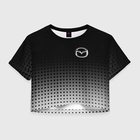 Женская футболка Crop-top 3D с принтом Mazda в городе Новоалтайск, 100% полиэстер | круглая горловина, длина футболки до линии талии, рукава с отворотами | mazda | mazda лого | mazda марка | mazda эмблема | значок mazda | лого авто | лого автомобиля | логотип mazda | логотип мазда | мазда | мазда значок | мазда лого | мазда эмблема | черно белый