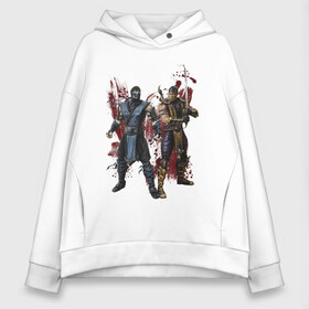 Женское худи Oversize хлопок с принтом Sub-Zero and Scorpion в городе Новоалтайск, френч-терри — 70% хлопок, 30% полиэстер. Мягкий теплый начес внутри —100% хлопок | боковые карманы, эластичные манжеты и нижняя кромка, капюшон на магнитной кнопке | Тематика изображения на принте: 