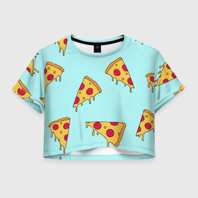 Женская футболка Crop-top 3D с принтом Ароматная пицца в городе Новоалтайск, 100% полиэстер | круглая горловина, длина футболки до линии талии, рукава с отворотами | 3d | еда | куски | пицца | пища | популярные | салями | фастфуд