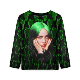 Детский лонгслив 3D с принтом BILLIE EILISH в городе Новоалтайск, 100% полиэстер | длинные рукава, круглый вырез горловины, полуприлегающий силуэт
 | bad | bill | billie | eil | eili | eilish | guy | music | ocean | айлиш | айлишь | беляш | бил | билли | девочке | девушке | женщине | мальчику | мужчине | музыка | музыкант | парню | певица | эйл | эйли | эйлиш | эйлишь