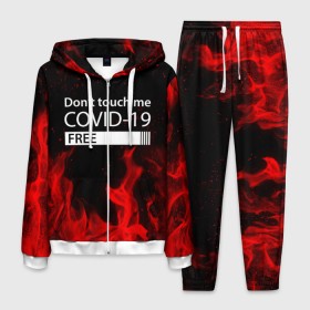 Мужской костюм 3D с принтом COVID-19 DON`T TOUCH ME в городе Новоалтайск, 100% полиэстер | Манжеты и пояс оформлены тканевой резинкой, двухслойный капюшон со шнурком для регулировки, карманы спереди | Тематика изображения на принте: biohazard | covid 19 | don t touch me | free | mask | ncov | virus | биохазард | вирус | китай | коронавирус | маска | медицина | медицинская маска | не трогай меня | нков | эпидемия