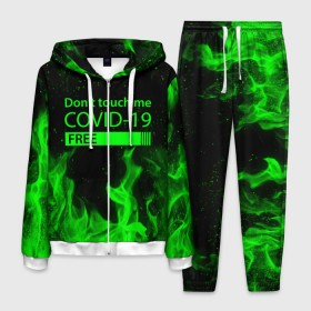 Мужской костюм 3D с принтом COVID-19 DON`T TOUCH ME в городе Новоалтайск, 100% полиэстер | Манжеты и пояс оформлены тканевой резинкой, двухслойный капюшон со шнурком для регулировки, карманы спереди | Тематика изображения на принте: biohazard | covid 19 | don t touch me | free | mask | ncov | virus | биохазард | вирус | китай | коронавирус | маска | медицина | медицинская маска | не трогай меня | нков | эпидемия