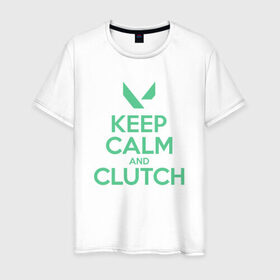 Мужская футболка хлопок с принтом KEEP CALM CLUTCH в городе Новоалтайск, 100% хлопок | прямой крой, круглый вырез горловины, длина до линии бедер, слегка спущенное плечо. | breach | cs go | cypher | jett | league of legends | legends of runeterra | lol | omen | overwatch | phoenix | riot | riot games | sage | sona | sova | valorant | viper | валорант | кс го | лига легенд | лол