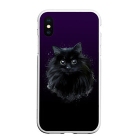Чехол для iPhone XS Max матовый с принтом черный кот на фиолетовом фоне в городе Новоалтайск, Силикон | Область печати: задняя сторона чехла, без боковых панелей | Тематика изображения на принте: акварель | глаза | клево | котейка | котенок | котик | котэ | кошак | кошка | красиво | любителю кошек | модно | мяу | подарок | пушистый | рисунок | стильно | темный | черный кот | шерсть