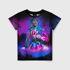 Детская футболка 3D с принтом TRAVIS SCOTT в городе Новоалтайск, 100% гипоаллергенный полиэфир | прямой крой, круглый вырез горловины, длина до линии бедер, чуть спущенное плечо, ткань немного тянется | Тематика изображения на принте: america | astroworld | cactus jack | rap | travis scott | usa | wish you were here | америка | зарубежный реп | кактус джек | реп | сша | трэвис скотт