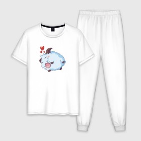 Мужская пижама хлопок с принтом League of Legends. Poro в городе Новоалтайск, 100% хлопок | брюки и футболка прямого кроя, без карманов, на брюках мягкая резинка на поясе и по низу штанин
 | game | legends | legue | legueoflegends | lol | poro | игра | легенд | лига | лигалегенд | лол | поро