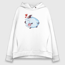 Женское худи Oversize хлопок с принтом League of Legends Poro в городе Новоалтайск, френч-терри — 70% хлопок, 30% полиэстер. Мягкий теплый начес внутри —100% хлопок | боковые карманы, эластичные манжеты и нижняя кромка, капюшон на магнитной кнопке | game | legends | legue | legueoflegends | lol | poro | игра | легенд | лига | лигалегенд | лол | поро