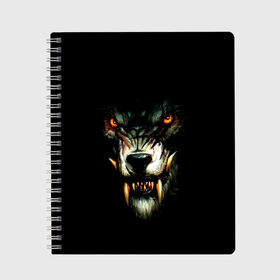 Тетрадь с принтом Werewolf в городе Новоалтайск, 100% бумага | 48 листов, плотность листов — 60 г/м2, плотность картонной обложки — 250 г/м2. Листы скреплены сбоку удобной пружинной спиралью. Уголки страниц и обложки скругленные. Цвет линий — светло-серый
 | black | eyes | fangs | grin | jaw | muzzle | nose | teeth | view | werewolf | взгляд | глаза | зубы | клыки | нос | оборотень | оскал | пасть