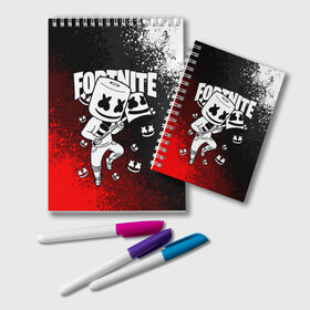 Блокнот с принтом FORTNITE x MARSHMELLO в городе Новоалтайск, 100% бумага | 48 листов, плотность листов — 60 г/м2, плотность картонной обложки — 250 г/м2. Листы скреплены удобной пружинной спиралью. Цвет линий — светло-серый
 | fortnite | fortnite 2 | fortnite x маршмелло | ikonik | marshmello | ninja | ninja streamer | иконик | ниндзя | пили | фортнайт | фортнайт 2 | фортнайт глава 2