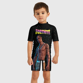Детский купальный костюм 3D с принтом Travis Scott, Fortnite в городе Новоалтайск, Полиэстер 85%, Спандекс 15% | застежка на молнии на спине | astronomical | epic games | fortnite | travis scott | ивент | ивент fortnite | концерт | концерт fortnite | скин travis scott | тревис | трэвис скотт | фортнайт
