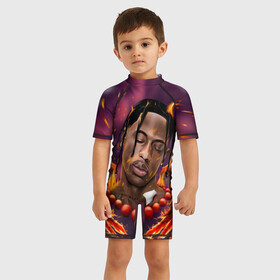 Детский купальный костюм 3D с принтом ASTRONOMICAL TRAVIS SCOTT в городе Новоалтайск, Полиэстер 85%, Спандекс 15% | застежка на молнии на спине | astronomical | fortnite | travis scott | астрономикал | концерт | концерт в фортнайт | тревис скотт | трэвис скотт | фортнайт
