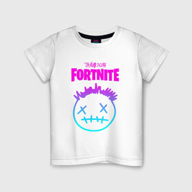 Детская футболка хлопок с принтом TRAVIS SCOTT+FORTNITE в городе Новоалтайск, 100% хлопок | круглый вырез горловины, полуприлегающий силуэт, длина до линии бедер | Тематика изображения на принте: america | astroworld | cactus jack | fortnite | fortnite 2 | fortnite х | mask | rap | smile | smiley | travis scott | usa | wish you were here | америка | зарубежный реп | кактус джек | маска | реп | смайлик | сша | трэвис скотт | улыбка 