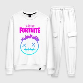 Женский костюм хлопок с принтом TRAVIS SCOTT+FORTNITE в городе Новоалтайск, 100% хлопок | на свитшоте круглая горловина, мягкая резинка по низу. Брюки заужены к низу, на них два вида карманов: два 