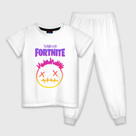 Детская пижама хлопок с принтом TRAVIS SCOTT+FORTNITE в городе Новоалтайск, 100% хлопок |  брюки и футболка прямого кроя, без карманов, на брюках мягкая резинка на поясе и по низу штанин
 | america | astroworld | cactus jack | fortnite | fortnite 2 | fortnite х | mask | rap | smile | smiley | travis scott | usa | wish you were here | америка | зарубежный реп | кактус джек | маска | реп | смайлик | сша | трэвис скотт | улыбка 