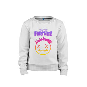 Детский свитшот хлопок с принтом TRAVIS SCOTT+FORTNITE в городе Новоалтайск, 100% хлопок | круглый вырез горловины, эластичные манжеты, пояс и воротник | america | astroworld | cactus jack | fortnite | fortnite 2 | fortnite х | mask | rap | smile | smiley | travis scott | usa | wish you were here | америка | зарубежный реп | кактус джек | маска | реп | смайлик | сша | трэвис скотт | улыбка 