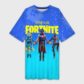 Платье-футболка 3D с принтом TRAVIS SCOTT+FORTNITE в городе Новоалтайск,  |  | america | astro jack | astroworld | cactus jack | fortnite | fortnite 2 | fortnite х | rap | travis scott | usa | wish you were here | америка | астро джек | зарубежный реп | кактус джек | реп | сша | трэвис скотт | фортнайт | фортнайт 2