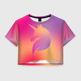 Женская футболка Crop-top 3D с принтом Unicorn gradient в городе Новоалтайск, 100% полиэстер | круглая горловина, длина футболки до линии талии, рукава с отворотами | Тематика изображения на принте: fairy | horse | unicorn | unikorn | градиент | единорог | конь | лошадь