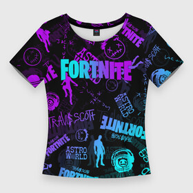 Женская футболка 3D Slim с принтом TRAVIS SCOTT+FORTNITE в городе Новоалтайск,  |  | america | astro jack | astroworld | cactus jack | fortnite | fortnite 2 | fortnite х | rap | travis scott | usa | wish you were here | америка | астро джек | зарубежный реп | кактус джек | реп | сша | трэвис скотт | фортнайт | фортнайт 2