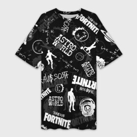 Платье-футболка 3D с принтом TRAVIS SCOTT+FORTNITE в городе Новоалтайск,  |  | america | astro jack | astroworld | cactus jack | fortnite | fortnite 2 | fortnite х | rap | travis scott | usa | wish you were here | америка | астро джек | зарубежный реп | кактус джек | реп | сша | трэвис скотт | фортнайт | фортнайт 2