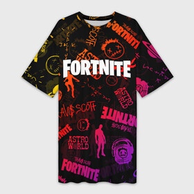 Платье-футболка 3D с принтом TRAVIS SCOTT+FORTNITE в городе Новоалтайск,  |  | america | astro jack | astroworld | cactus jack | fortnite | fortnite 2 | fortnite х | rap | travis scott | usa | wish you were here | америка | астро джек | зарубежный реп | кактус джек | реп | сша | трэвис скотт | фортнайт | фортнайт 2