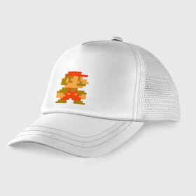 Детская кепка тракер с принтом Super Mario Bros в городе Новоалтайск, Козырек - 100% хлопок. Кепка - 100% полиэстер, Задняя часть - сетка | универсальный размер, пластиковая застёжка | 8bit | dendy | famicom | mario | nes | supermario | марио | супермарио