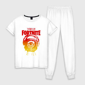Женская пижама хлопок с принтом TRAVIS SCOTT+FORTNITE в городе Новоалтайск, 100% хлопок | брюки и футболка прямого кроя, без карманов, на брюках мягкая резинка на поясе и по низу штанин | america | astro jack | astroworld | cactus jack | fortnite | fortnite 2 | fortnite х | rap | travis scott | usa | wish you were here | америка | астро джек | зарубежный реп | кактус джек | реп | сша | трэвис скотт | фортнайт | фортнайт 2
