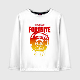 Детский лонгслив хлопок с принтом TRAVIS SCOTT+FORTNITE в городе Новоалтайск, 100% хлопок | круглый вырез горловины, полуприлегающий силуэт, длина до линии бедер | america | astro jack | astroworld | cactus jack | fortnite | fortnite 2 | fortnite х | rap | travis scott | usa | wish you were here | америка | астро джек | зарубежный реп | кактус джек | реп | сша | трэвис скотт | фортнайт | фортнайт 2