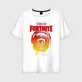 Женская футболка хлопок Oversize с принтом TRAVIS SCOTT+FORTNITE в городе Новоалтайск, 100% хлопок | свободный крой, круглый ворот, спущенный рукав, длина до линии бедер
 | america | astro jack | astroworld | cactus jack | fortnite | fortnite 2 | fortnite х | rap | travis scott | usa | wish you were here | америка | астро джек | зарубежный реп | кактус джек | реп | сша | трэвис скотт | фортнайт | фортнайт 2
