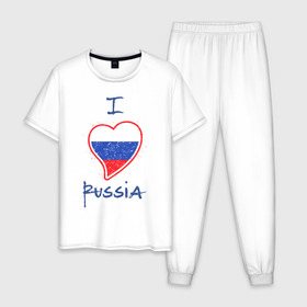 Мужская пижама хлопок с принтом I love Russia в городе Новоалтайск, 100% хлопок | брюки и футболка прямого кроя, без карманов, на брюках мягкая резинка на поясе и по низу штанин
 | ru | rus | russia | герб | двуглавый | империя | лого | люблю | надпись | национальный | орел | отечественный | патриот | россии | российская | россия | русич | русский | русь | рф | сборная | сердце | символ