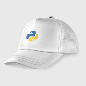 Детская кепка тракер с принтом Python в городе Новоалтайск, Козырек - 100% хлопок. Кепка - 100% полиэстер, Задняя часть - сетка | универсальный размер, пластиковая застёжка | Тематика изображения на принте: python | пайтон | питон