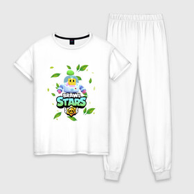 Женская пижама хлопок с принтом Sprout Brawl Stars в городе Новоалтайск, 100% хлопок | брюки и футболка прямого кроя, без карманов, на брюках мягкая резинка на поясе и по низу штанин | brawl | brawl stars | sprout | бравл | бравл старс | росток | спраут | спраут brawl stars | спроут